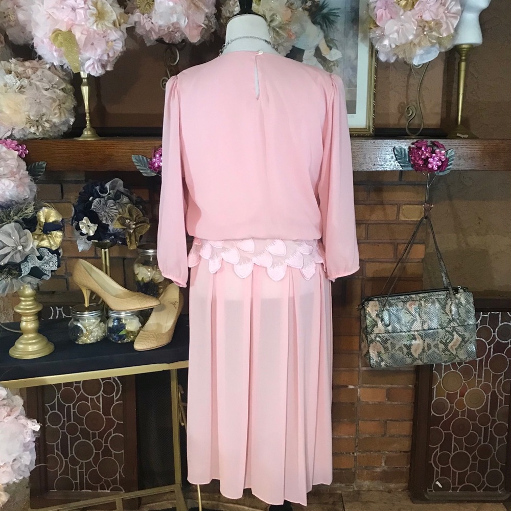 VINTAGE 1980'S PINK BLOUSON DRESS (L) - Picture 3 of 15